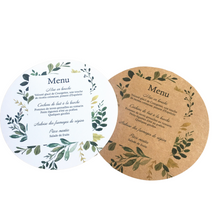 Load image into Gallery viewer, Round shaped Rustic & Elegant Wedding Menu 50 pcs