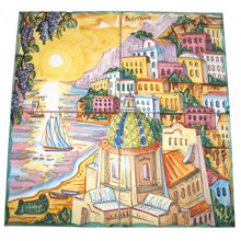 Load image into Gallery viewer, Hand Painted Tiles of Positano Sunset / Amalfi Landscape (Set of 4 tiles)