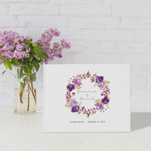 Load image into Gallery viewer, Purple Floral Calligraphy Guest Book with printed callighraphy