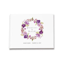 Load image into Gallery viewer, Purple Floral Calligraphy Guest Book with printed callighraphy