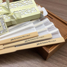 Load image into Gallery viewer, Personalized Bamboo hand fan with gift packaging 50pcs