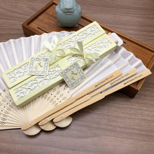 Load image into Gallery viewer, Personalized Bamboo hand fan with gift packaging 50pcs