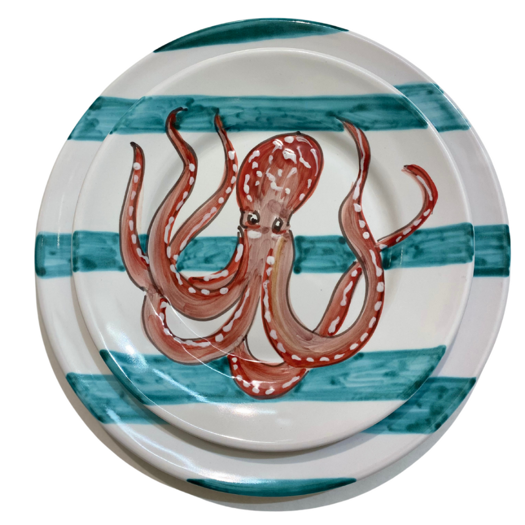 Ceramic Dish with Octopus & Stripes dish set