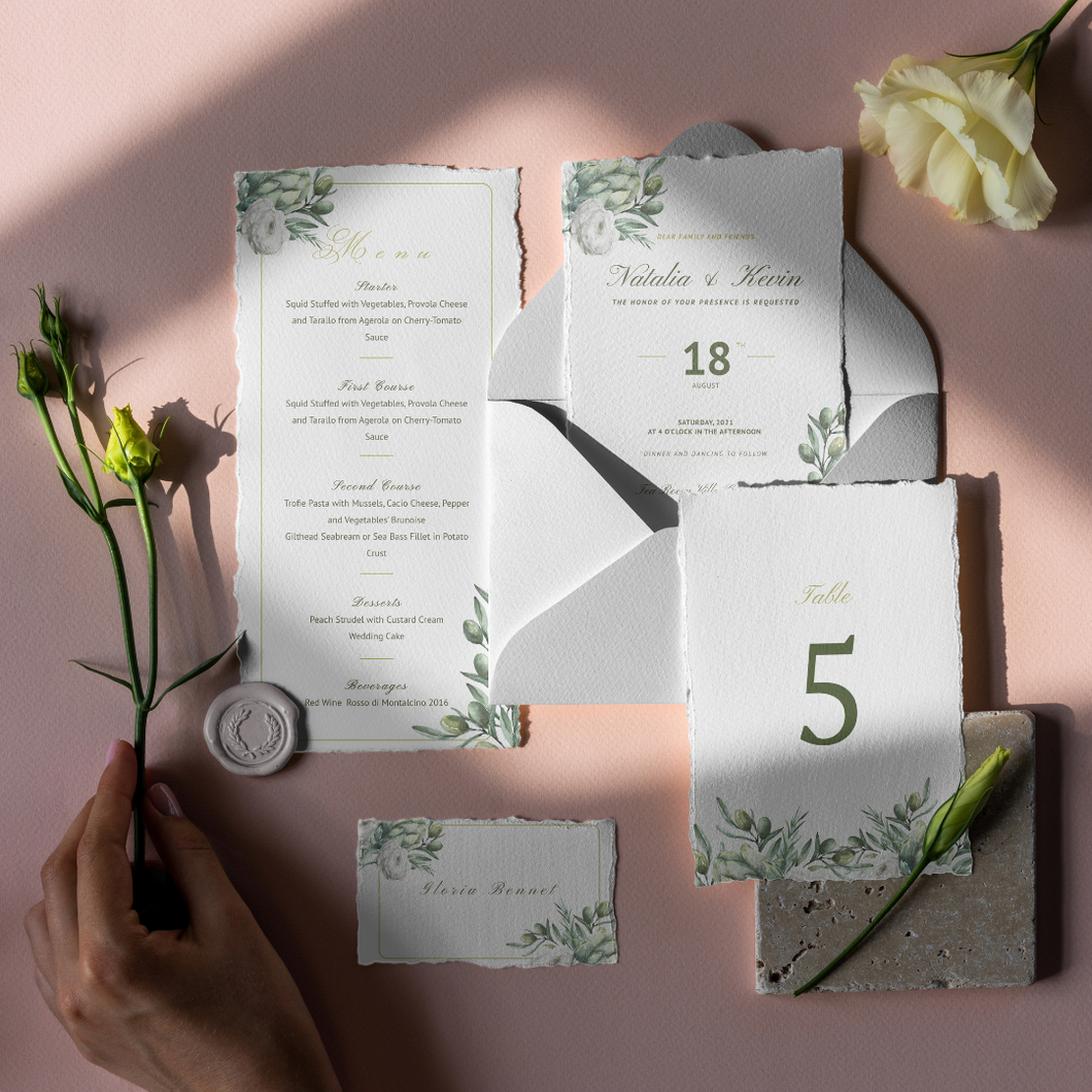 Olive Branch Monogram Wedding Stationary Set 40 pcs