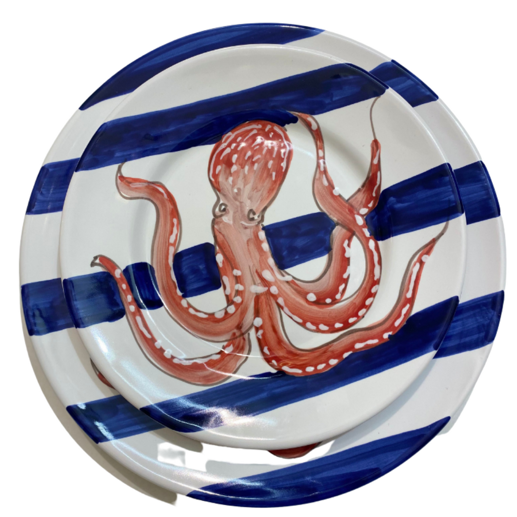 Ceramic Dish with Octopus & Stripes dish set