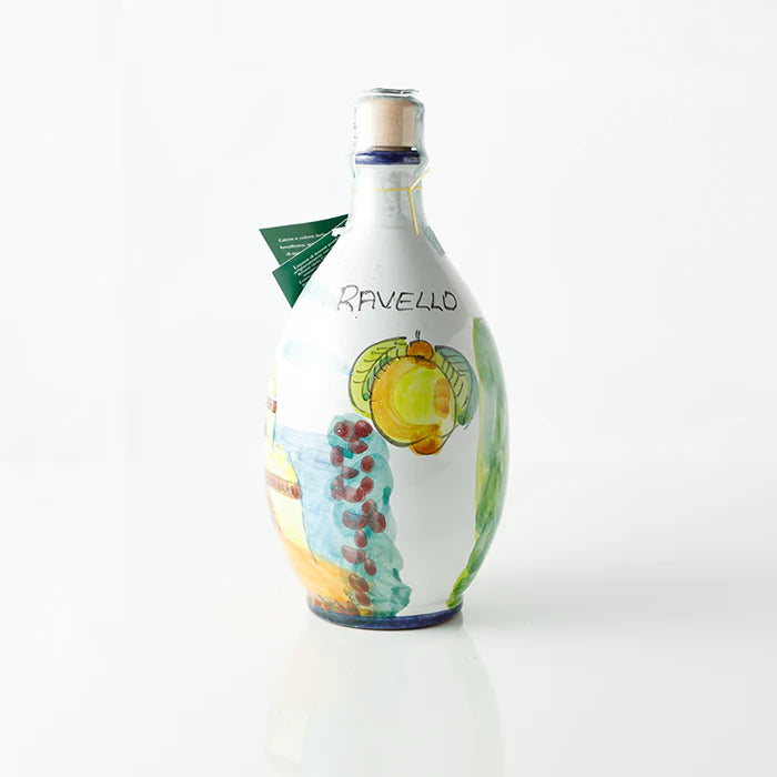 Limoncello liqueur in ceramic bottle Ravello