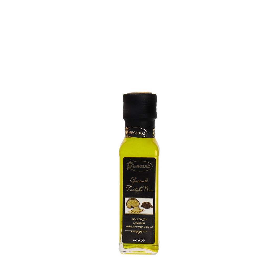 Extra virgin olive oil flavored with black truffle