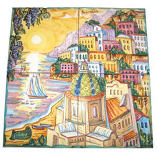 Load image into Gallery viewer, Hand Painted Tiles of Positano Sunset / Amalfi Landscape (Set of 4 tiles)
