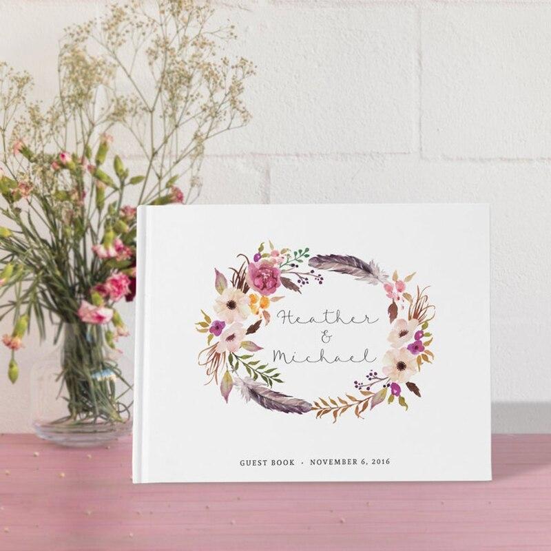 Floral Wedding Guest Book with printed Calligraphy