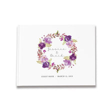 Load image into Gallery viewer, Purple Floral Calligraphy Guest Book with printed callighraphy
