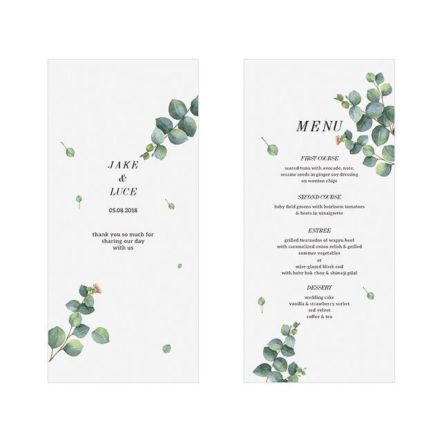 Wedding Menu Card Greenery Decor 50 pcs