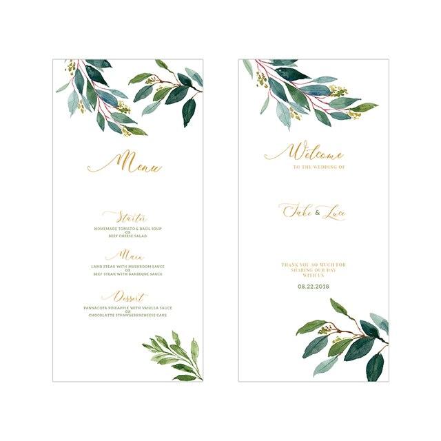 Wedding Menu Card Green Decor 50 pcs