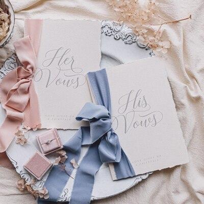His and Her Vows Cards With Ribbon 2 pcs
