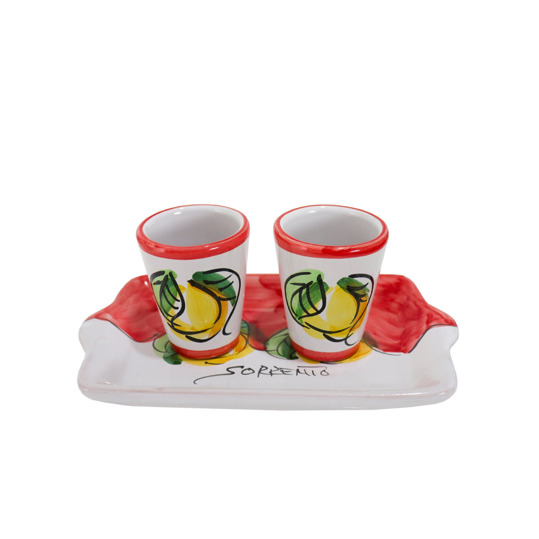 Hand painted Limoncello Ceramic glasses with tray